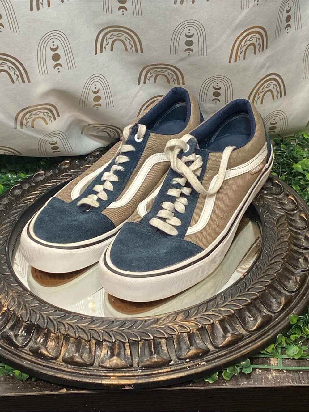 Vans Old Skool Sneakers in Navy and Brown with Cream Accents